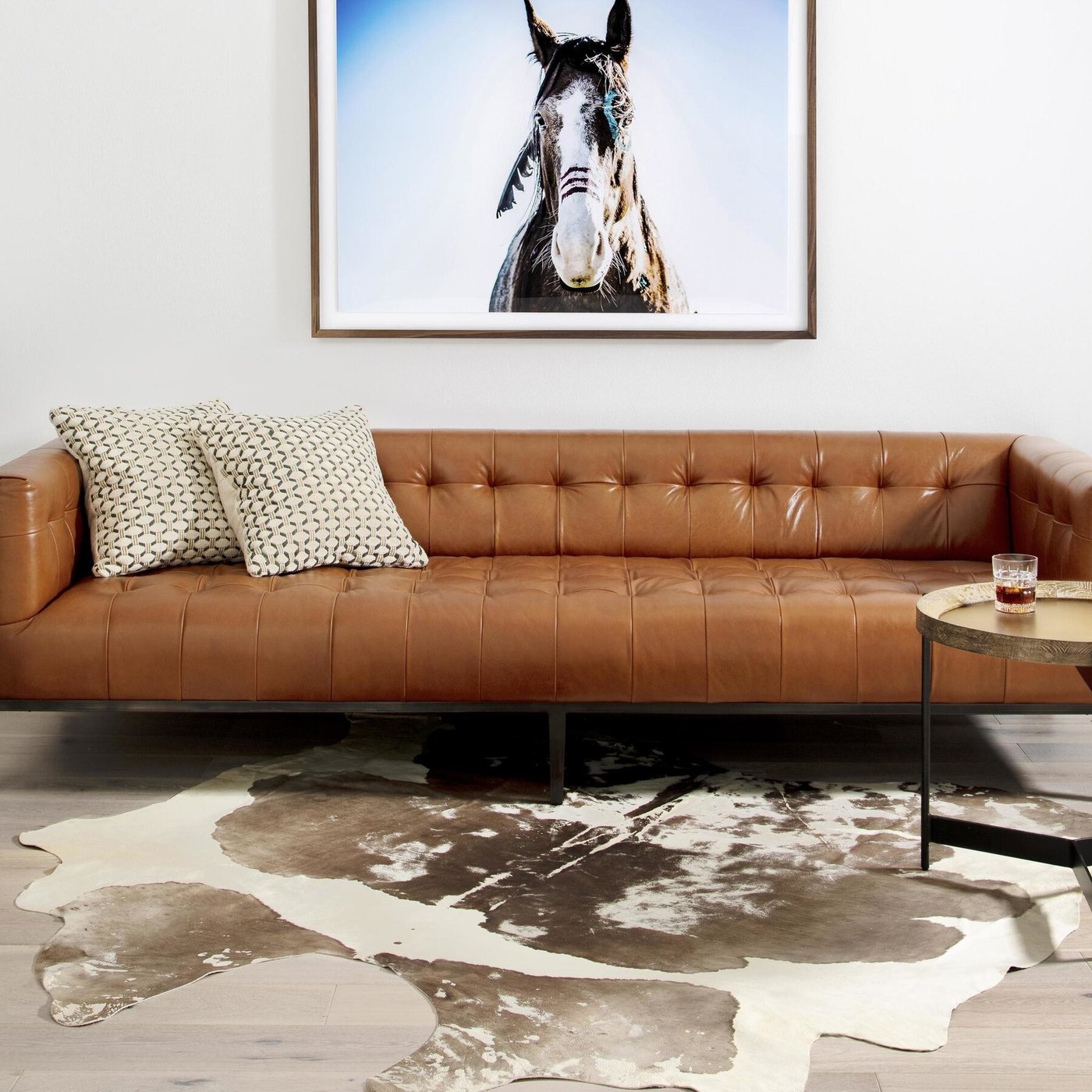 Harland Modern Cowhide Rug in Warm Brown