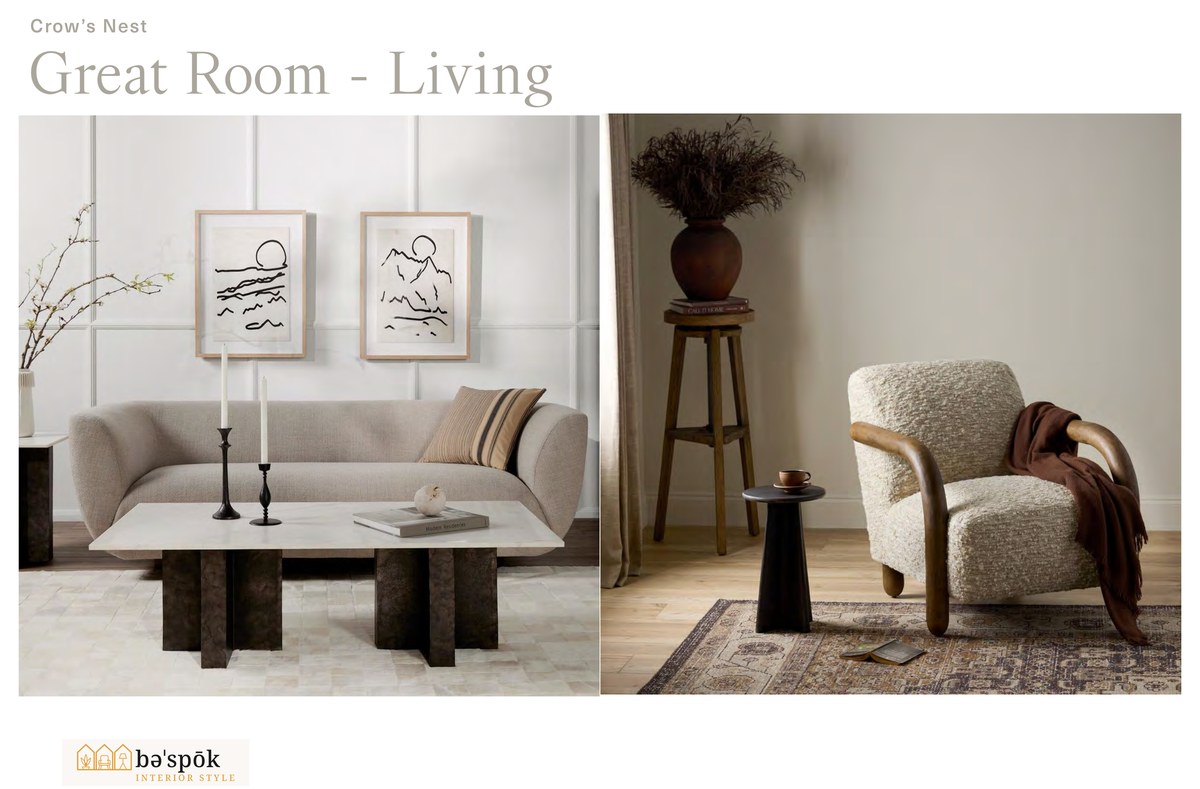 Reference photography used to set the direction for the great room living area at Crow's Nest · not a photograph of the property