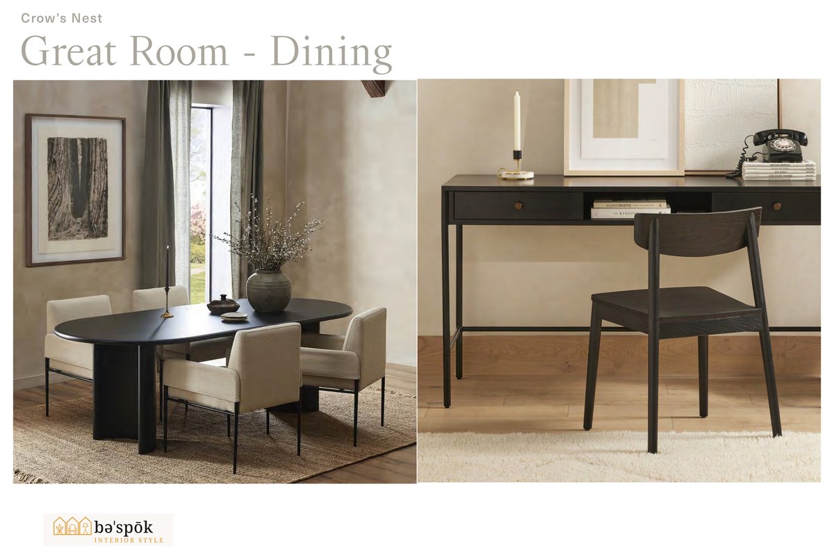 Reference photography used to set the direction for the great room dining area at Crow's Nest · not a photograph of the property