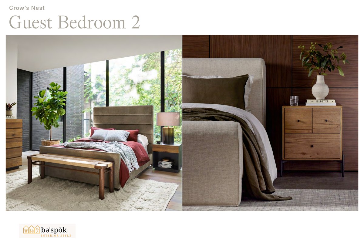 Reference photography used to set the direction for the second guest bedroom at Crow's Nest · not a photograph of the property